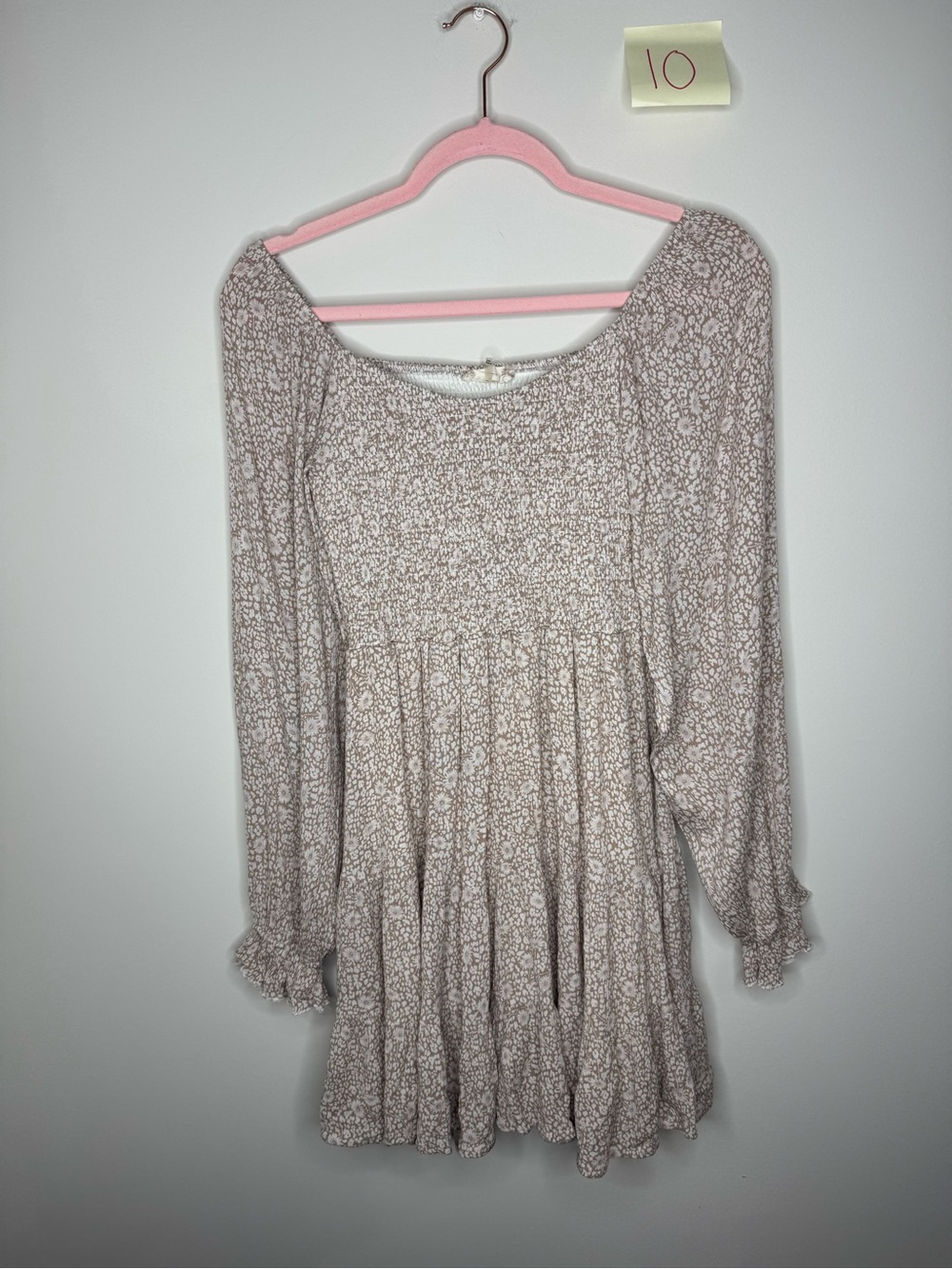 Women’s Cream Floral Smocked Long-Sleeve Dress